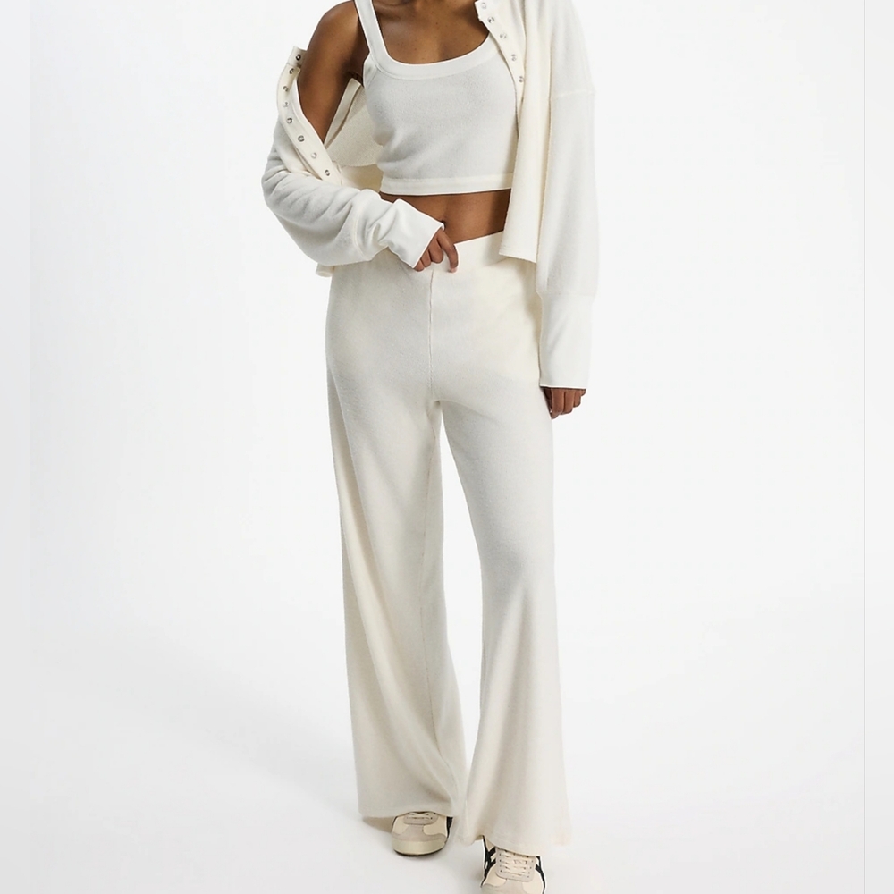 Express High Waisted Waffle Pull On Wide Leg Pant